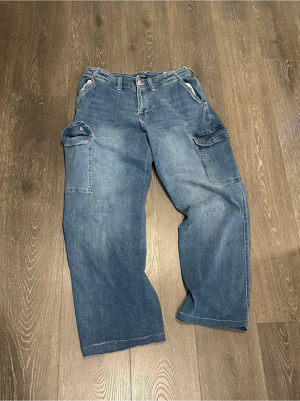 True Religion Men's Washed Blue Relaxed Cargo Jeans